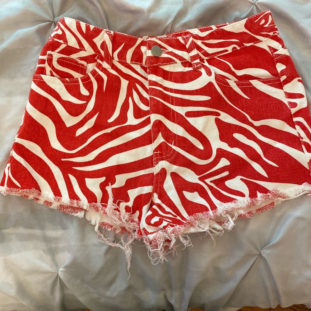 Denim Red & White Shorts